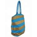 9205- TURQUOISE & GOLD STRIPES CANVAS TOTE BAG